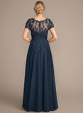 A-line Scoop Illusion Floor-Length Lace Chiffon Mother of the Bride Dress With Sequins