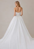 Strapless Long Sleeves Lace Satin Wedding Dress