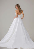 Strapless Scoop Lace Satin Wedding Dress with Slit