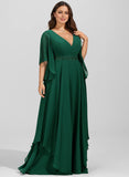 A-line V-Neck Floor-Length Chiffon Mother of the Bride Dress With Sequins Appliques Lace Beading