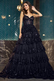 Tulle sequin A-Line Maxi Prom Dress