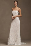 Strapless Sequin Lace Sheath Wedding Gown