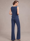 3-Piece Jewel Neck Allover Sequin Lace Top, 3/4 Sleeve Sequin Trim Chiffon Mother of the Bride Pantsuit
