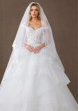 Off The Shoulder V-Neck Tulle Wedding Dress