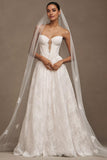 Strapless Basque-Waist A-Line Lace Wedding Gown