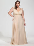 Plus Size A-line V-Neck Floor-Length Chiffon Bridesmaid Dress With Bow