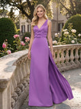 Satin V Neck Bridesmaid Dress | Elegant Wedding Party Gown