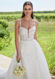 3D Floral Appliqués Spaghetti Straps A-Line Wedding Gown