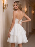 Spaghetti Strap Sweetheart Sheer Boned Corset Sequin Tulle Fit and Flare Mini Dress