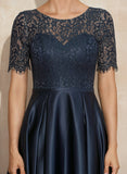 A-line Scoop Illusion Asymmetrical Satin Lace Mother of the Bride Dress