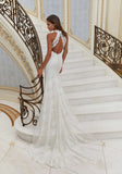 Chantilly Lace Halter Wedding Gown Keyhole Back with Scalloped Edging