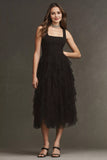 Square Neck Tulle Midi Dress