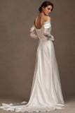 Off-The-Shoulder Satin & Lace Wedding Gown