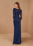 Bateau Neck 3/4 Illusion Lace Sleeve Ruched Sheath Mother of the Bride Dress