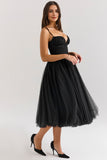 Tulle A-Line Ruched Bodice Midi Prom Dress