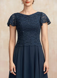 A-line Scoop Ankle-Length Lace Chiffon Mother of the Bride Dress With Sequins