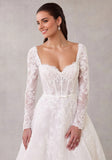 Romantic Strapless Sweetheart Neckline Lace Ball Gown with Scalloped Hem and Long Sleeves