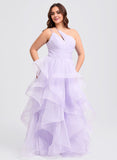 Princess Asymmetrical Neckline Asymmetrical Neckline Floor-Length Tulle Prom Dress