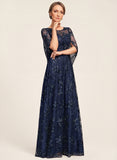 Illusion Scoop Neck Split Cape Sleeve Allover Sequin Floral Lace A-Line Mother of the Bride Dress