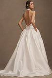 Taffeta Basque-Waist Halter Wedding Gown