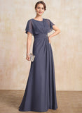 A-line Scoop Floor-Length Chiffon Mother of the Bride Dress With Pleated Beading