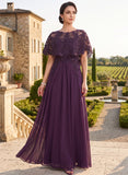 Illusion Scoop Neck Sequin Lace Cape Sleeve Ruched Waist Chiffon A-Line Mother of the Bride Dress