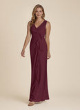 2-Piece V-Neck Cascade Ruffle Chiffon Mother of the Bride Dress with 3/4 Sleeve Jacket