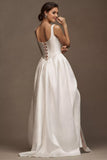 Sleeveless Drop-Waist Mikado Wedding Gown