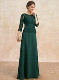 A-line Illusion Floor-Length Chiffon Lace Mother of the Bride Dress With equins Beading