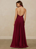 Pleated Halter Stretch Satin A-line Bridesmaid Dress