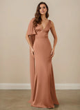 Maxi Plunging Stretch Satin Mermaid Prom Dress