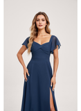 A-line V-Neck Floor-Length Chiffon Bridesmaid Dress With Ruffle