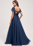 A-line V-Neck Floor-Length Chiffon Bridesmaid Dress With Ruffle