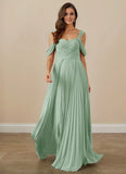 Pleated Off Shoulder Chiffon A-Line Bridesmaid Dress