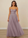 Pleated Tulle and Chantilly Lace A-line Formal/Prom Dress