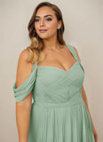 Pleated Off Shoulder Chiffon A-Line Bridesmaid Dress