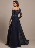 Trumpet/Mermaid Asymmetrical Illusion Floor-Length Lace Chiffon Evening Dress With Sequins