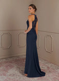 Mermaid Halter Lace Stretch Crepe Sweep train Mother of the Bride Dress