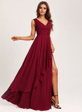 A-line V-Neck Floor-Length Chiffon Bridesmaid Dress With Ruffle