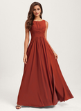 A-line Boat Neck Floor-Length Chiffon Bridesmaid Dress With Ruffle