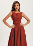 A-line Boat Neck Floor-Length Chiffon Bridesmaid Dress With Ruffle