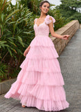 Ball-Gown/Princess Sweetheart Floor-Length Tulle Lace Prom Dresses With Bow Appliques Lace