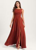 A-line Boat Neck Floor-Length Chiffon Bridesmaid Dress With Ruffle