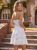 Spaghetti Strap Sweetheart Corset Floral Chiffon A-Line Mini Dress