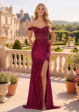 Off-Shoulder Mermaid Prom Dress with Lace Applique & Side Slit