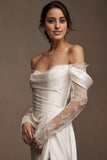 Off-The-Shoulder Satin & Lace Wedding Gown