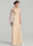 A-line V-Neck Floor-Length Lace Chiffon Mother of the Bride Dress With Cascading Ruffles