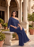 One Shoulder Draped Cape Chiffon Wide-Leg Jumpsuit for Mother of the Bride