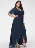 A-line V-Neck Asymmetrical Chiffon Bridesmaid Dress With Bow Pleated