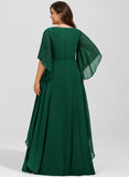 A-line V-Neck Floor-Length Chiffon Mother of the Bride Dress With Sequins Appliques Lace Beading